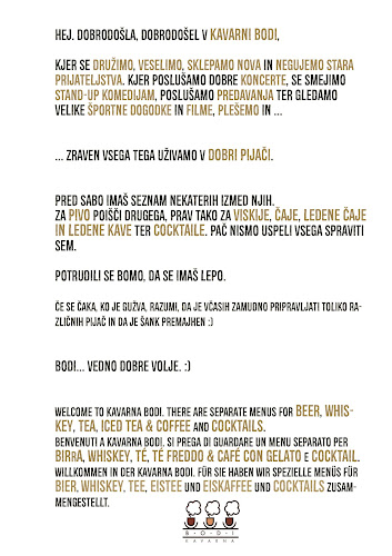 Kavarna Bodi - Gastronomija in gostinstvo