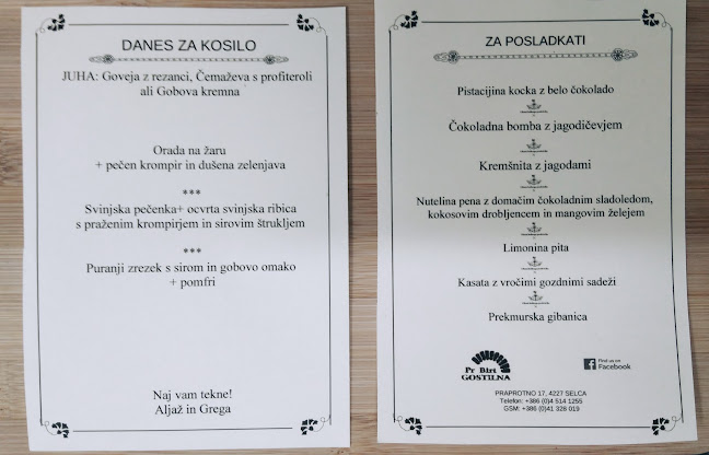Gostilna "Pr'Birt" Aljaž Golob s.p. - Gastronomija in gostinstvo